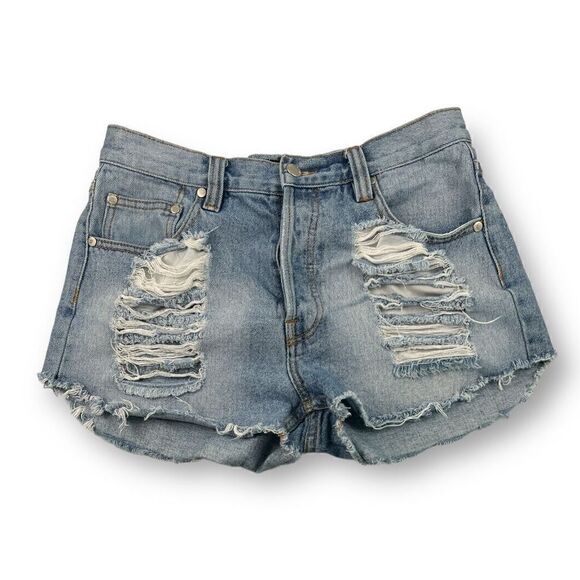 Minkpink Buttonfly Distressed Jean Shorts Size Large - Picture 1 of 5